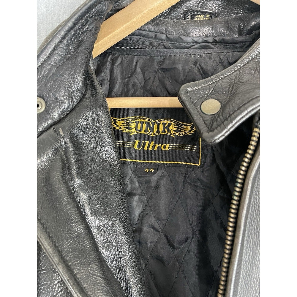 Unik Ultra Leather Motorcycle Jacket w/Liner Men's Size 44 L/XL Black Eagle Flag - Picture 4 of 15